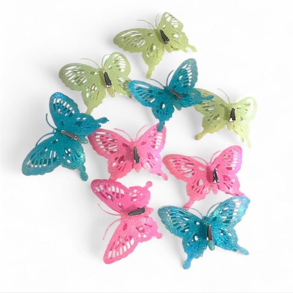 Set of 9 Colorful Sparkly Butterfly Clips - Picture 3 of 8